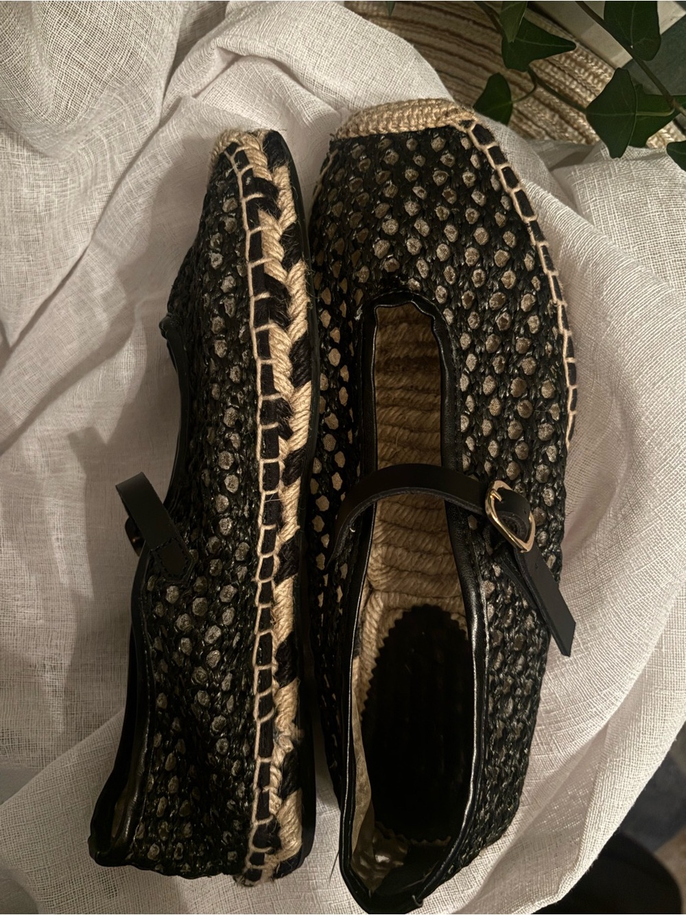 J.Crew Sophie Mary Jane Espadrilles Black Crochet Made in Spain Sz 7.5